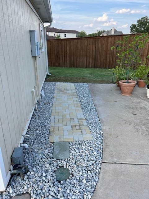 Paver walkway with gravel border